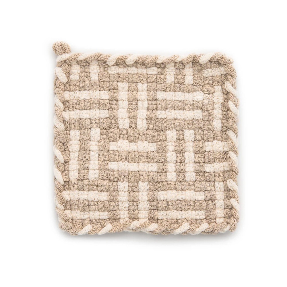 NWT handmade 100% cotton woven geometric potholder or trivet neutral
